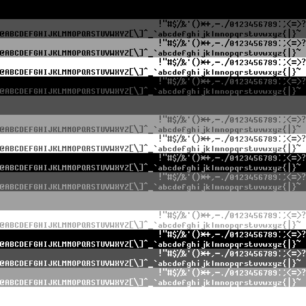 Ordre des tuiles encodées par la combinaison ascii8x16 - base3 disposé par lignes de 64 tuiles.